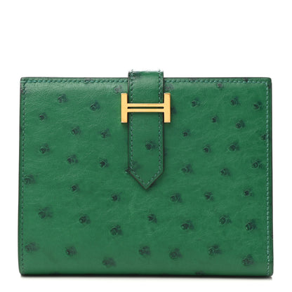Hermes Ostrich Bearn Compact Wallet Vert Vertigo 1 of 8