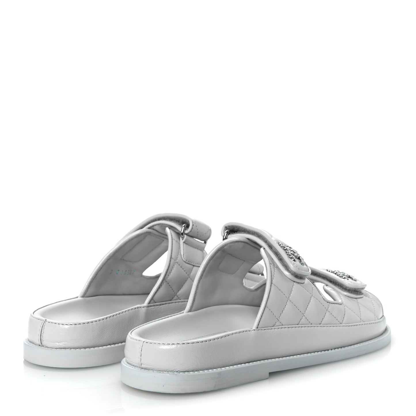 Laminated Lambskin Quilted Velcro Dad Chain CC Slide Sandals 37.5 Light Blue