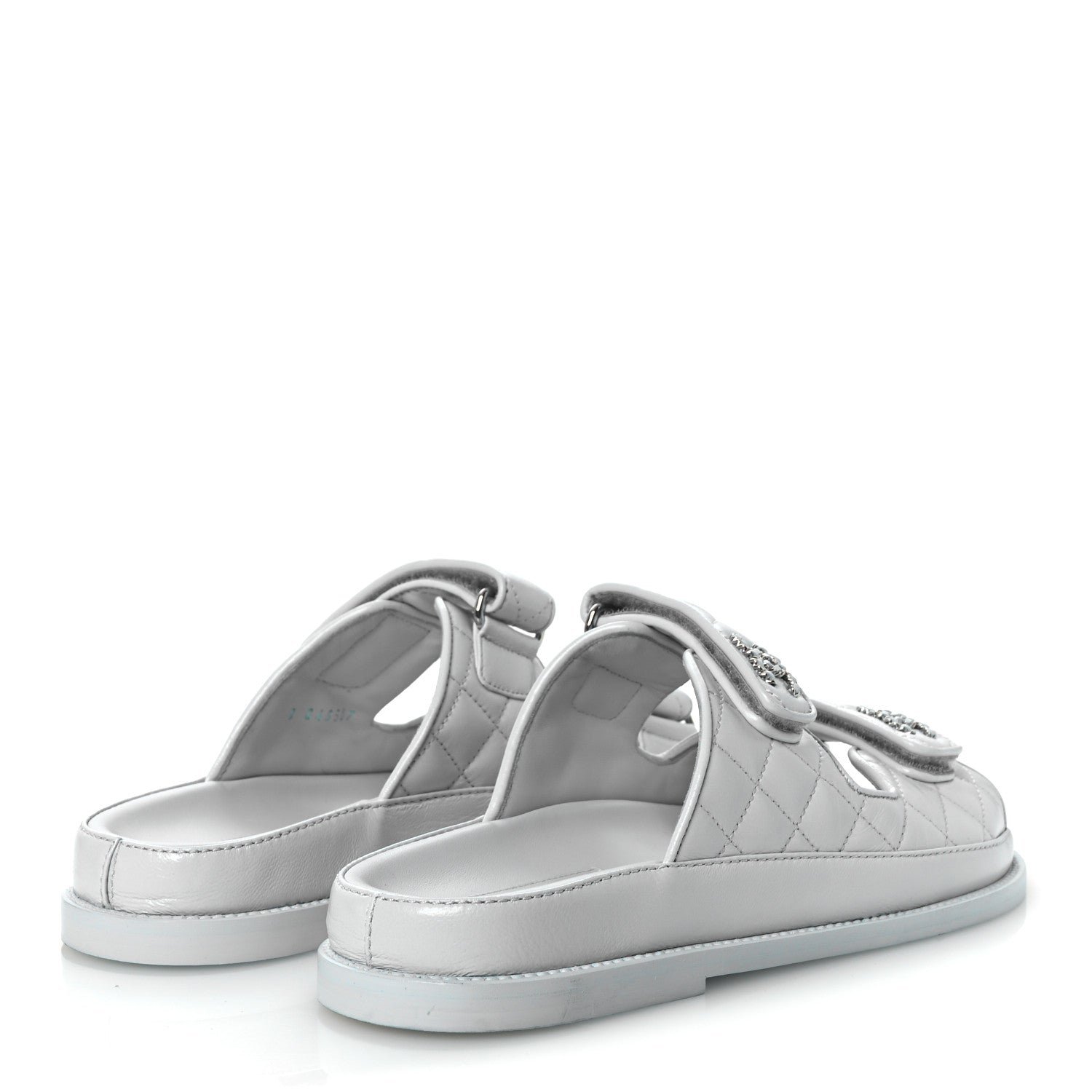 Chanel Laminated Lambskin Quilted Velcro Dad Chain CC Slide Sandals 37.5 Light Blue 5 of 10