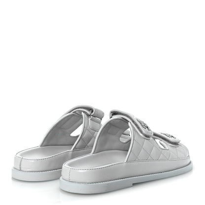 Chanel Laminated Lambskin Quilted Velcro Dad Chain CC Slide Sandals 37.5 Light Blue 5 of 10