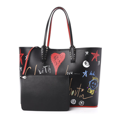 Christian Louboutin Calfskin Loubitag Spikes East West Cabata Tote Black 1 of 14
