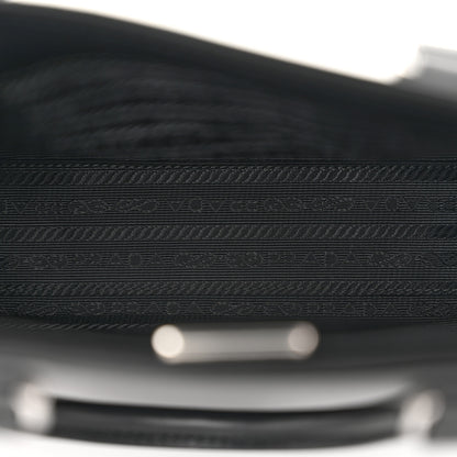 Prada Soft Calfskin Triangle Logo Embossed Small Double Handle Crossbody Tote Black 5 of 10