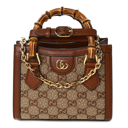 Gucci New Canvas Charisma Calfskin Crystal GG Monogram Mini Diana Tote Bag Camel Ebony 1 of 11