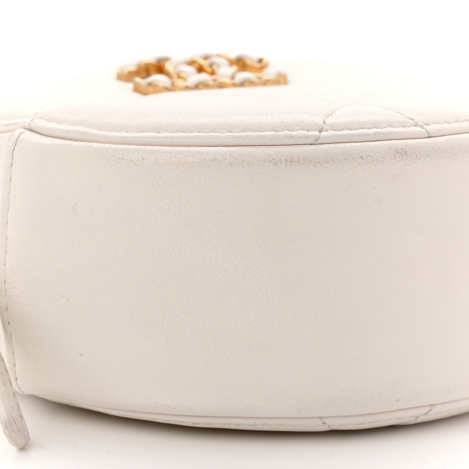 Chanel Shiny Goatskin Quilted Chanel 19 Round Clutch With Chain