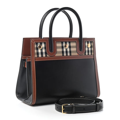 Burberry Calfskin Vintage Check Mini Two Handle Title Bag Black 3 of 9