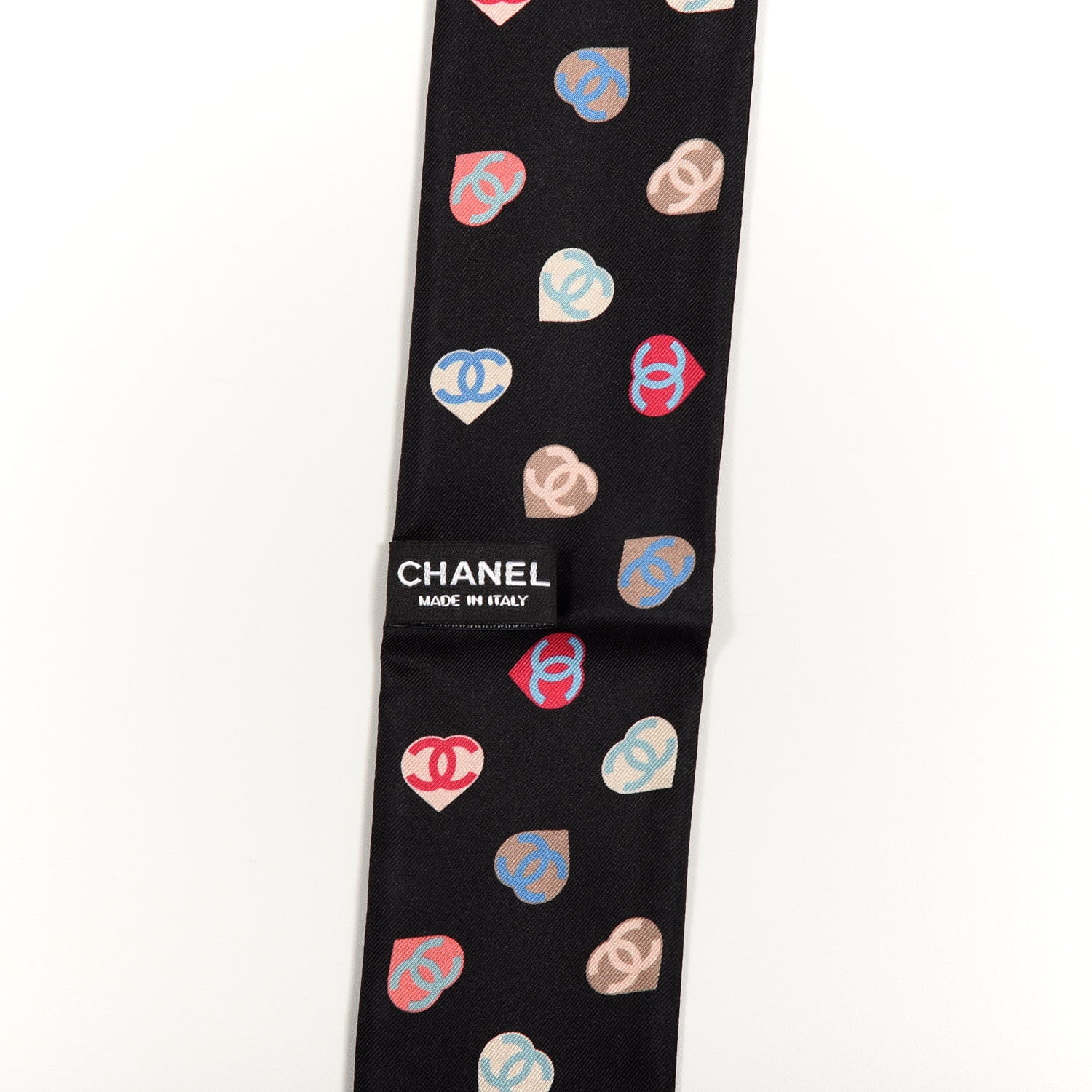 Chanel Silk Heart CC Slim Bandeau Scarf Black 3 of 3