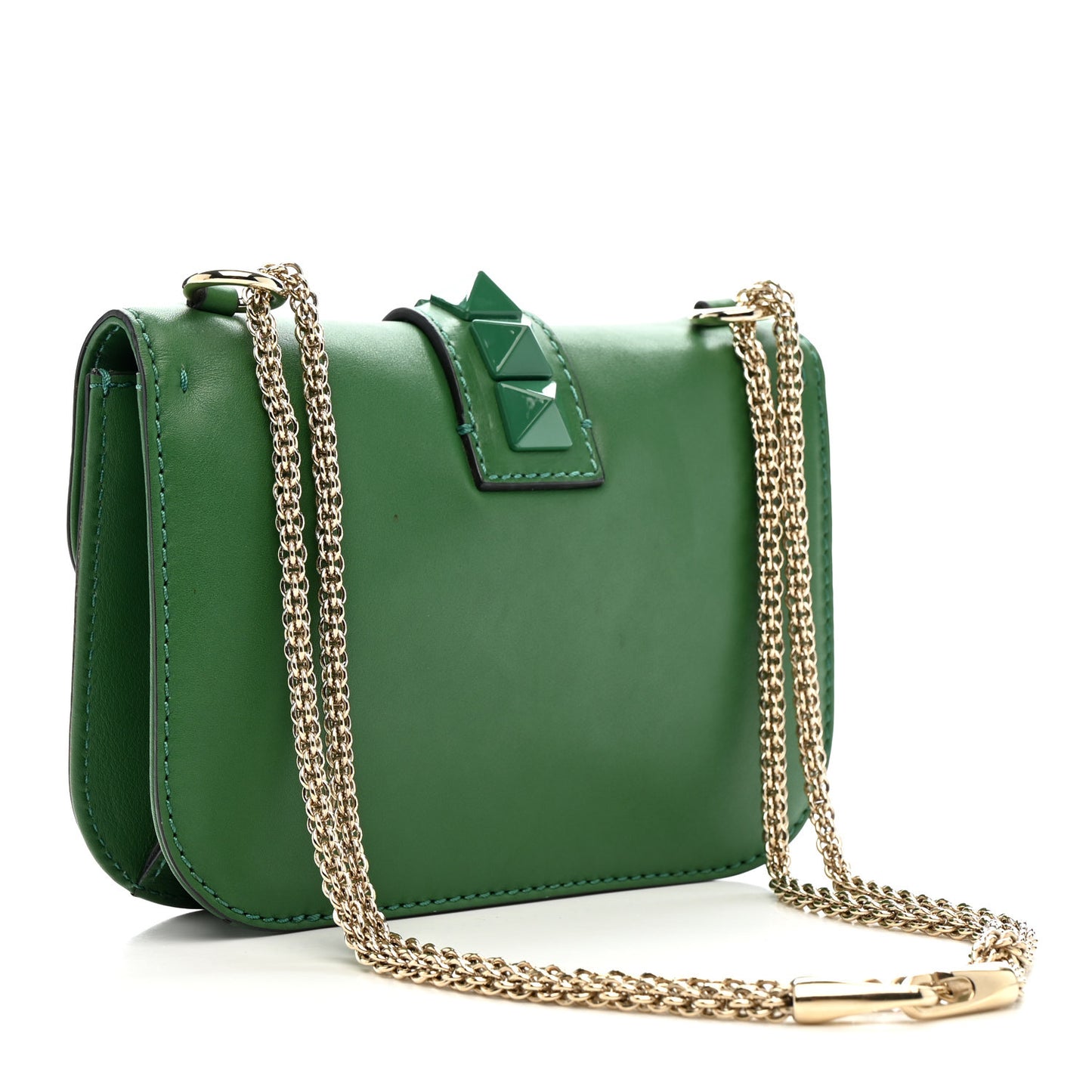 Vitello Small Glam Lock Rockstud Flap Gea Green