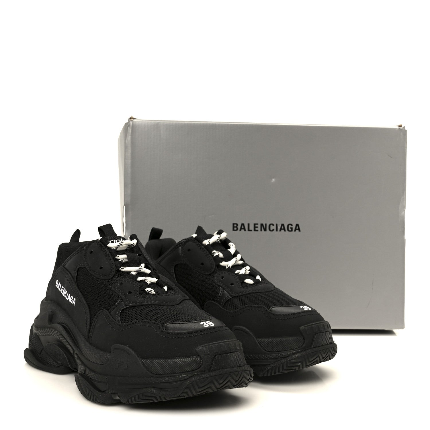 Balenciaga Fabric Mesh Womens Triple S Sneakers 39 Black 1850948