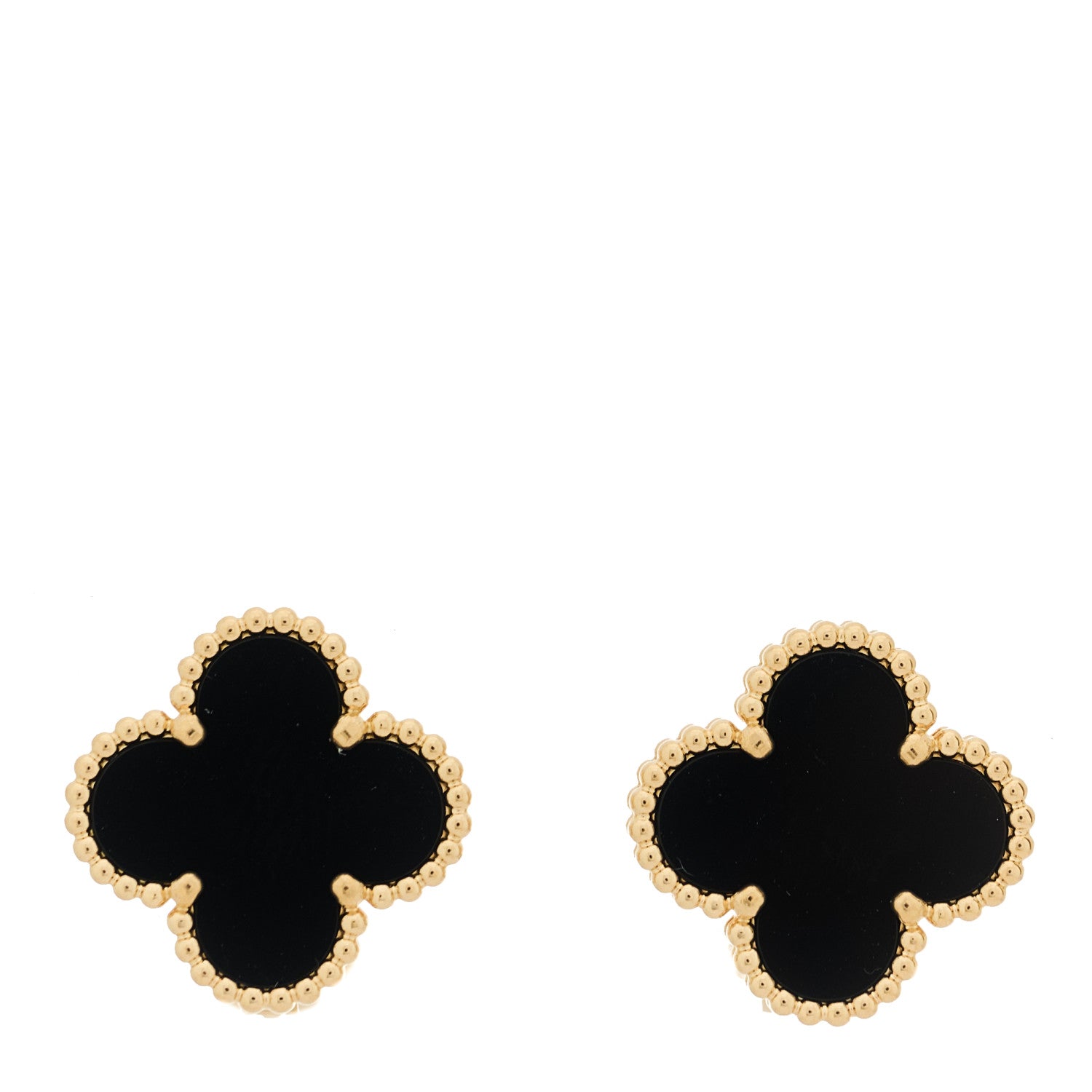 Van Cleef & Arpels 18k Yellow Gold Black Onyx Vintage Alhambra Earrings 1 of 5