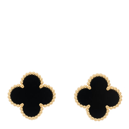Van Cleef & Arpels 18k Yellow Gold Black Onyx Vintage Alhambra Earrings 1 of 5