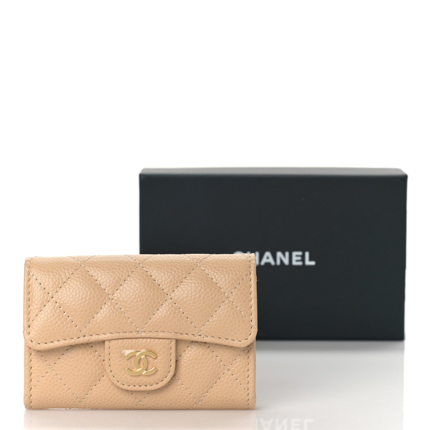 Chanel Caviar Quilted Flap Card Holder Wallet Beige 10 of 10