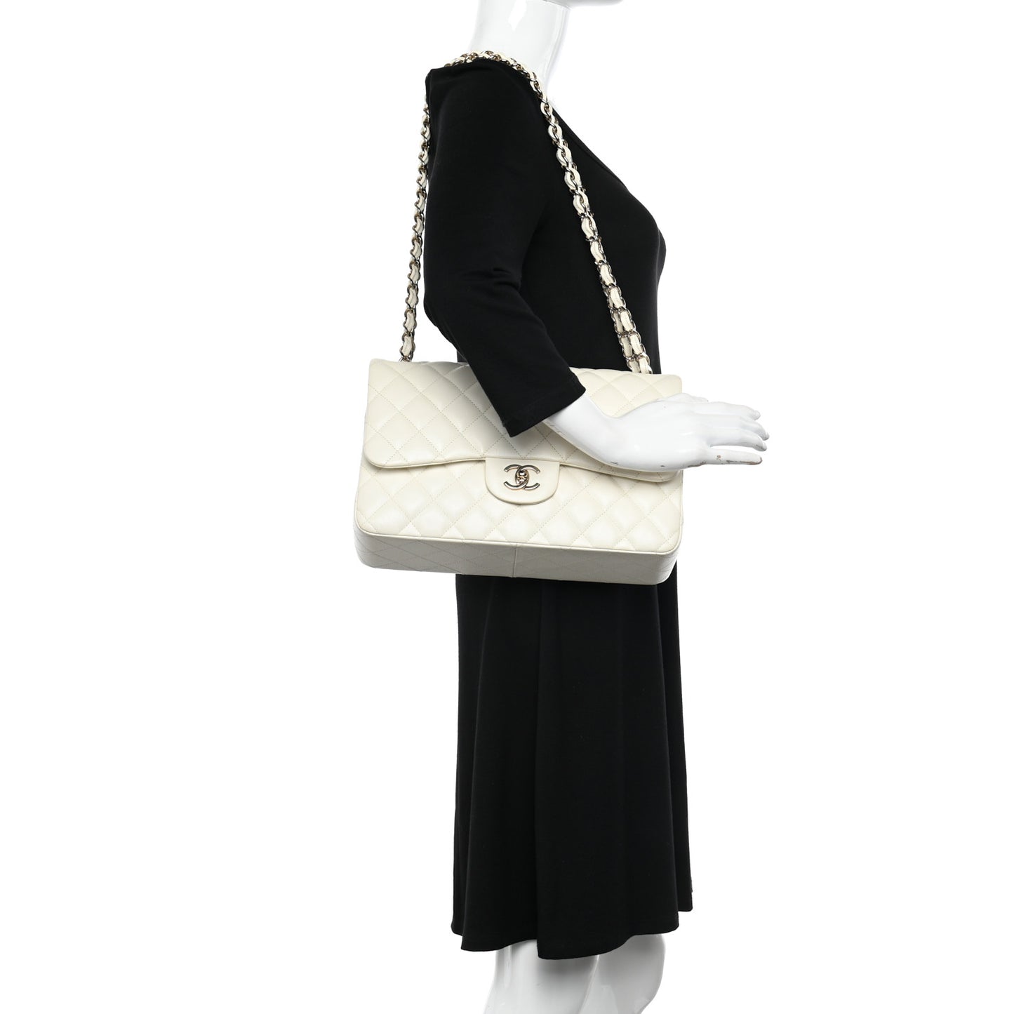 Caviar Quilted Jumbo Double Flap White