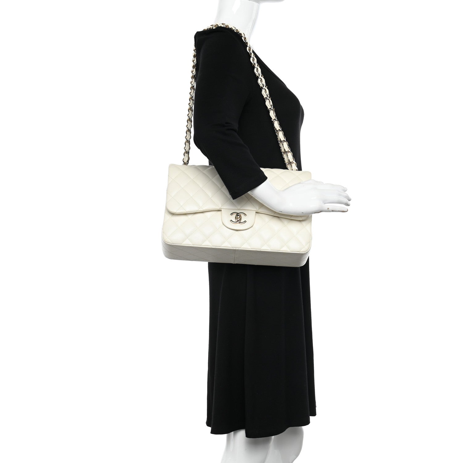 Chanel Caviar Quilted Jumbo Double Flap White 2 of 10