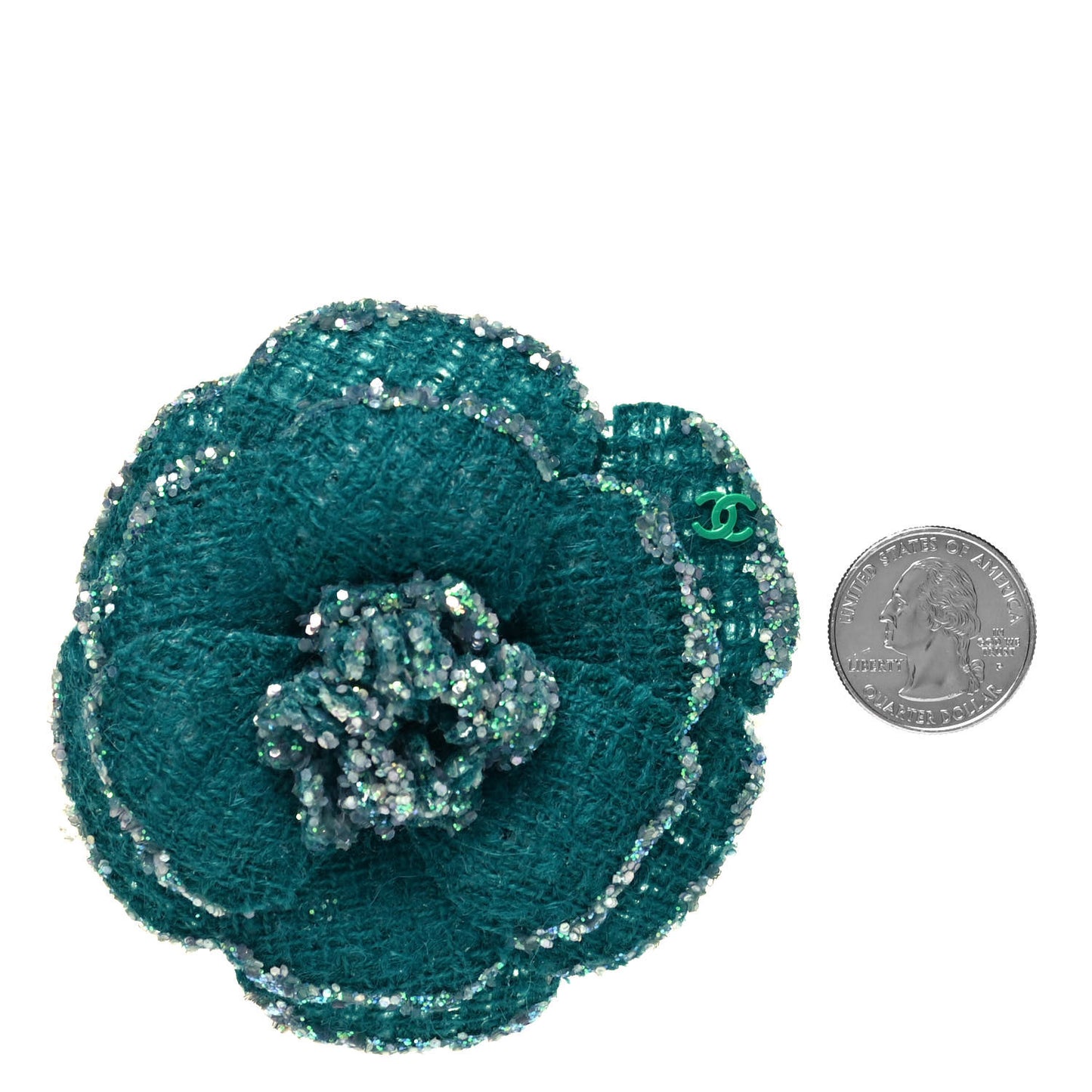 Tweed Camellia Pin Brooch Turquoise