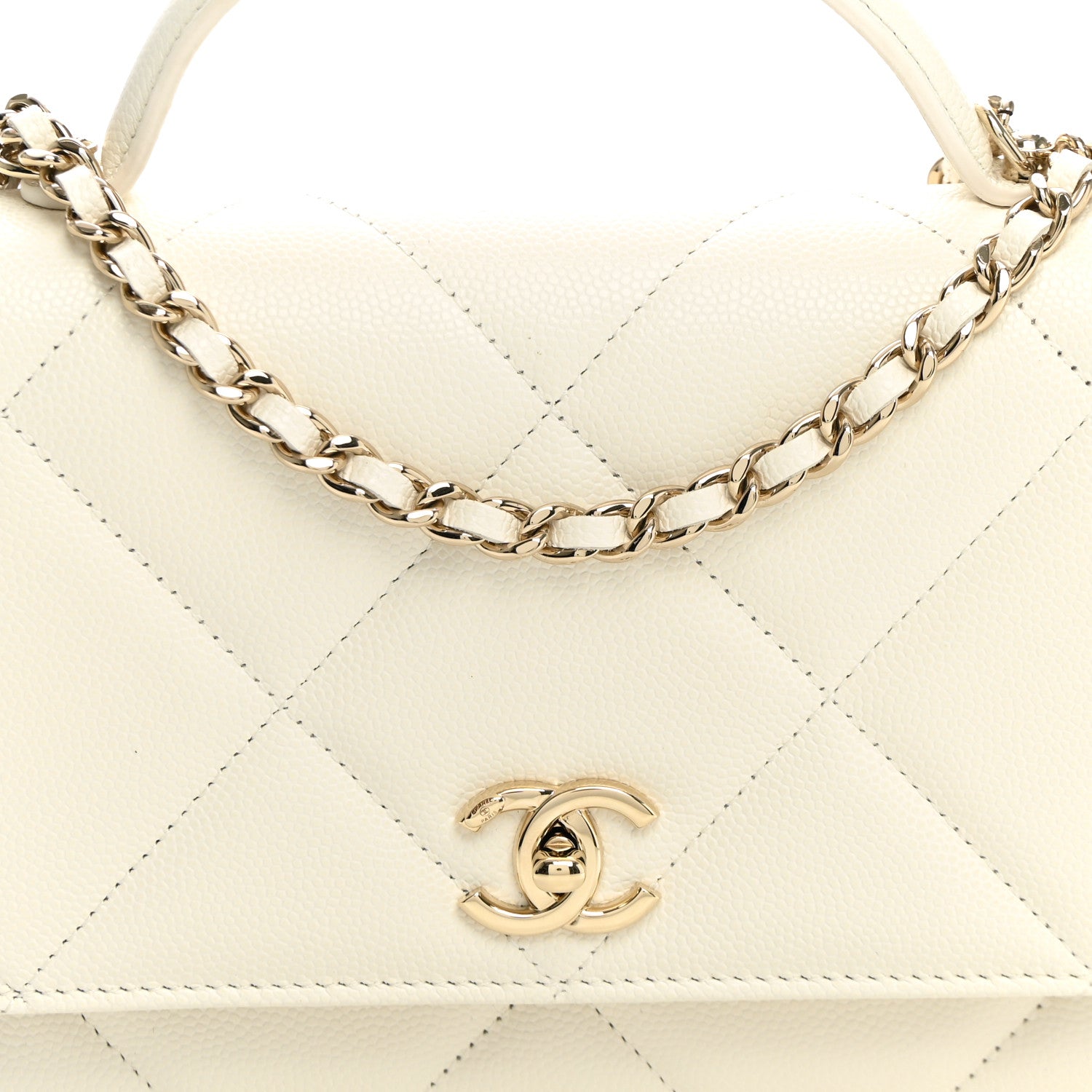 Chanel Shiny Caviar Quilted Turnlock Top Handle Wallet On Chain WOC White 7 of 9