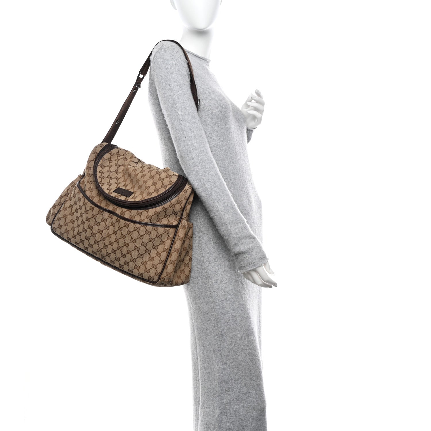 Gucci Monogram Natural Pigskin Large Diaper Bag Beige Ebony Cocoa Dark Chocolate 2 of 15