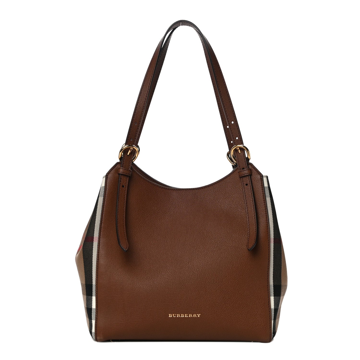 Burberry Grainy Calfskin House Check Small Canterbury Tote Tan 1 of 9