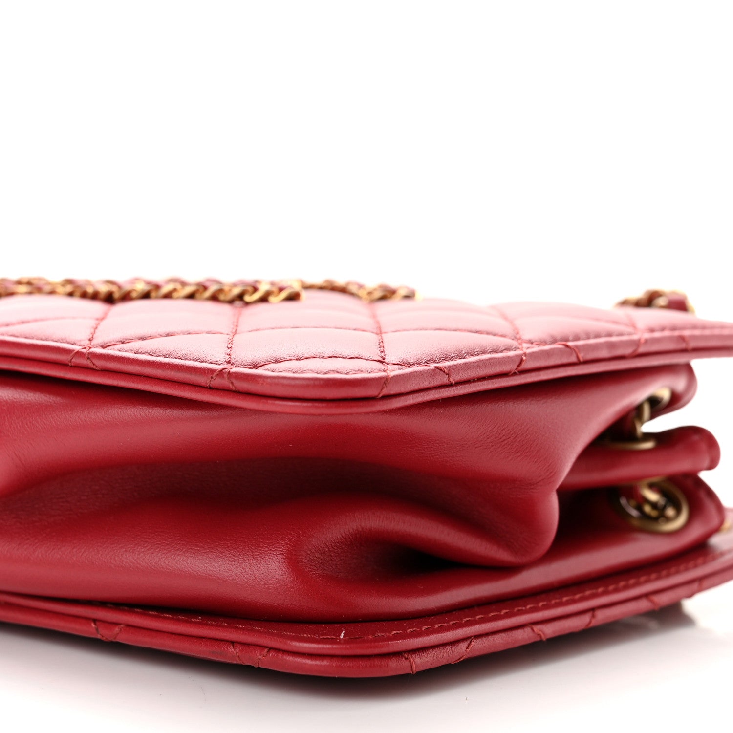 Chanel Calfskin Quilted Small CC Chain Accordion Tote Red 10 of 11