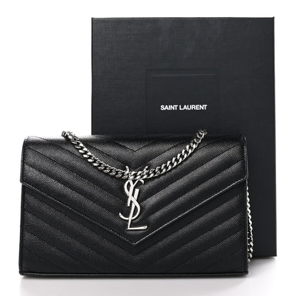Saint Laurent Grain De Poudre Matelasse Chevron Monogram Chain Wallet Black 11 of 11