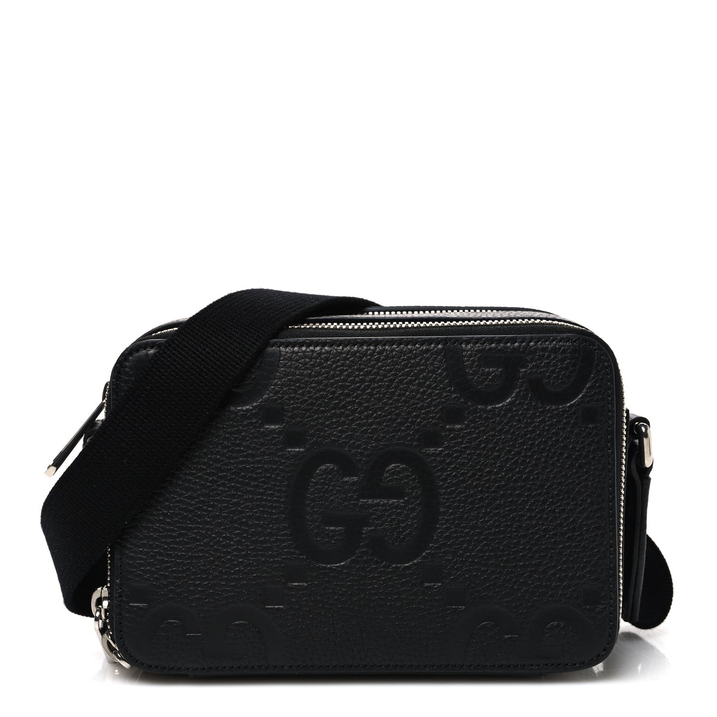 Piuma Calfskin Jumbo GG Embossed Super Mini Messenger Bag Black