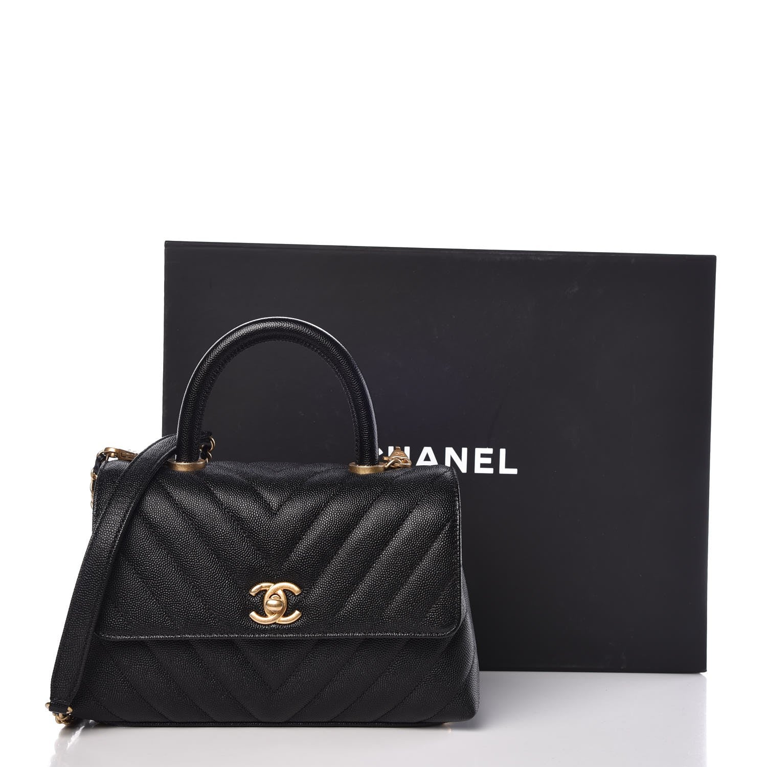 Chanel Caviar Chevron Quilted Mini Coco Handle Flap Black 8 of 8