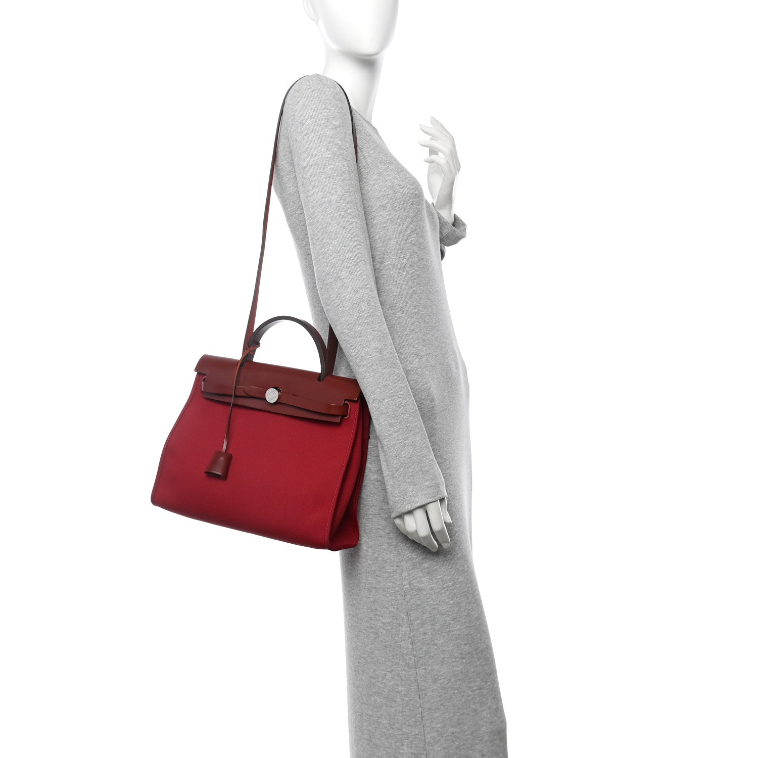 Hermes Vache Hunter Toile Herbag Zip 31 PM Rouge Grenat Rouge H 2 of 11