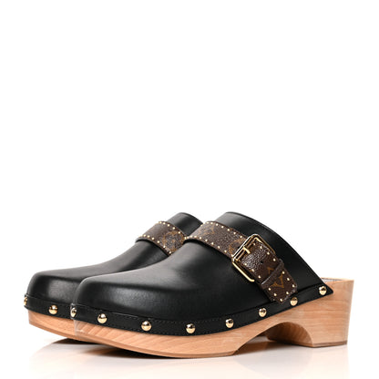 Louis Vuitton Calfskin Patent Monogram Cottage Clog Mules 40 Black 3 of 8