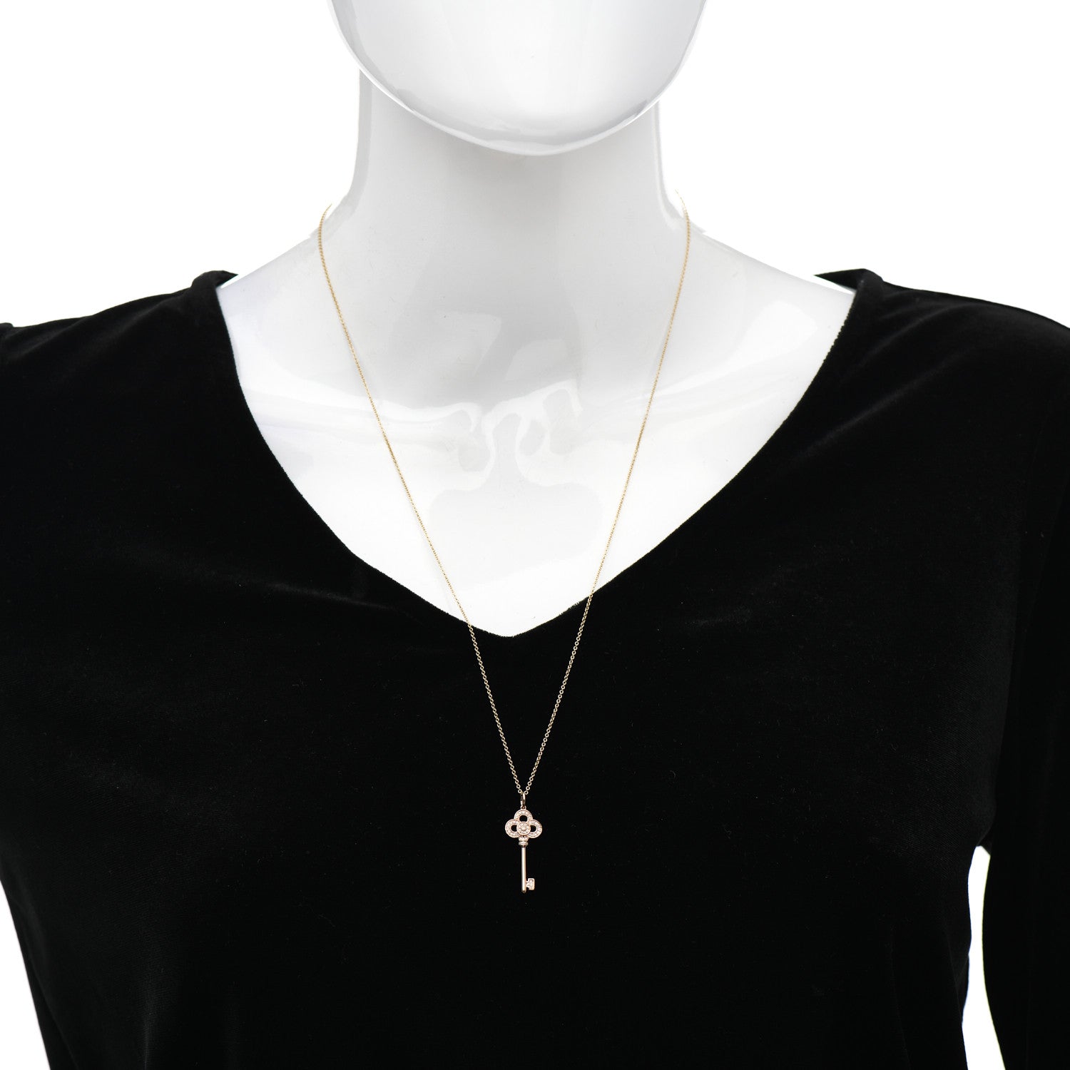 Tiffany 18K Rose Gold Diamond Mini Crown Key Pendant Necklace 2 of 5
