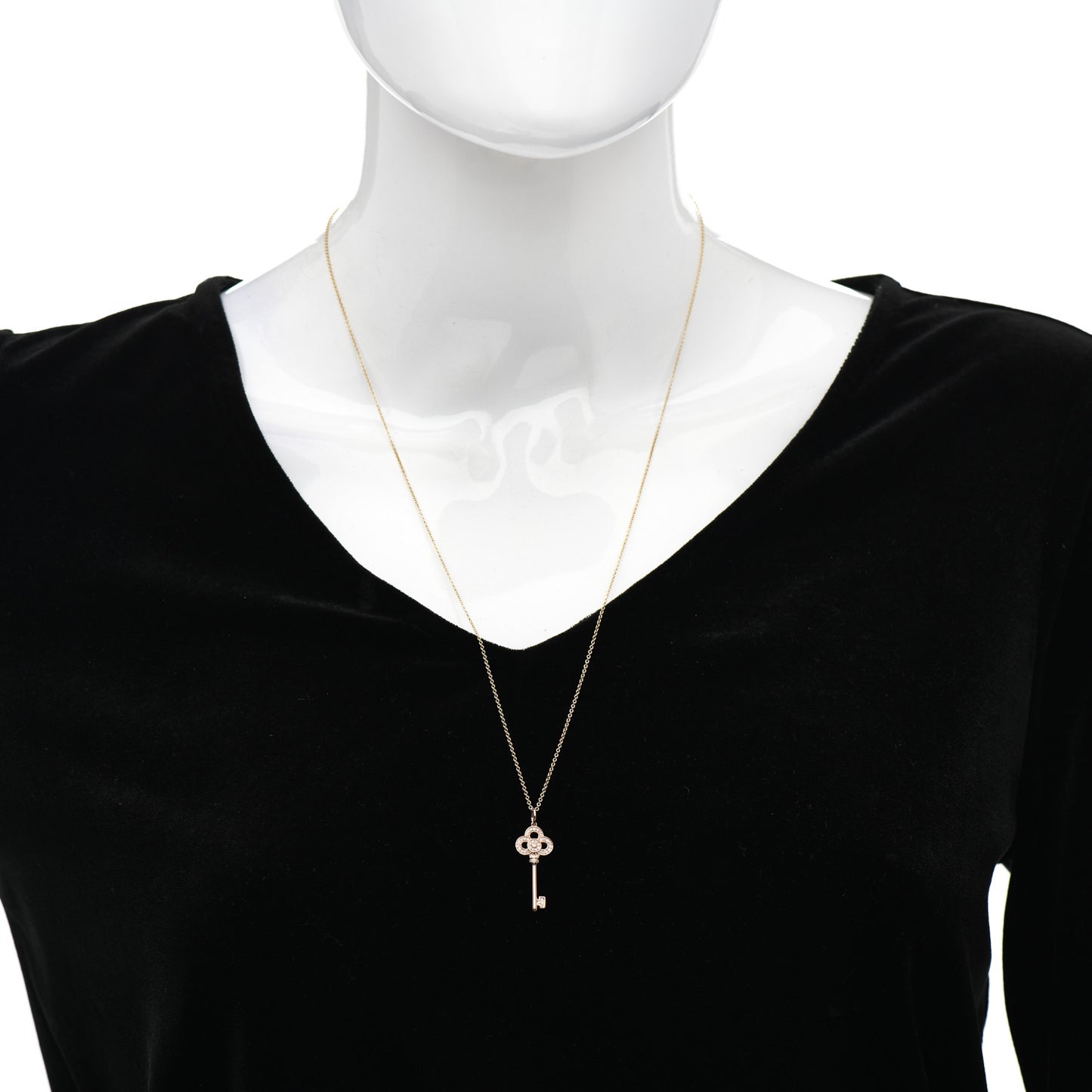 18K Rose Yellow Gold Diamond Mini Crown Key Pendant Necklace