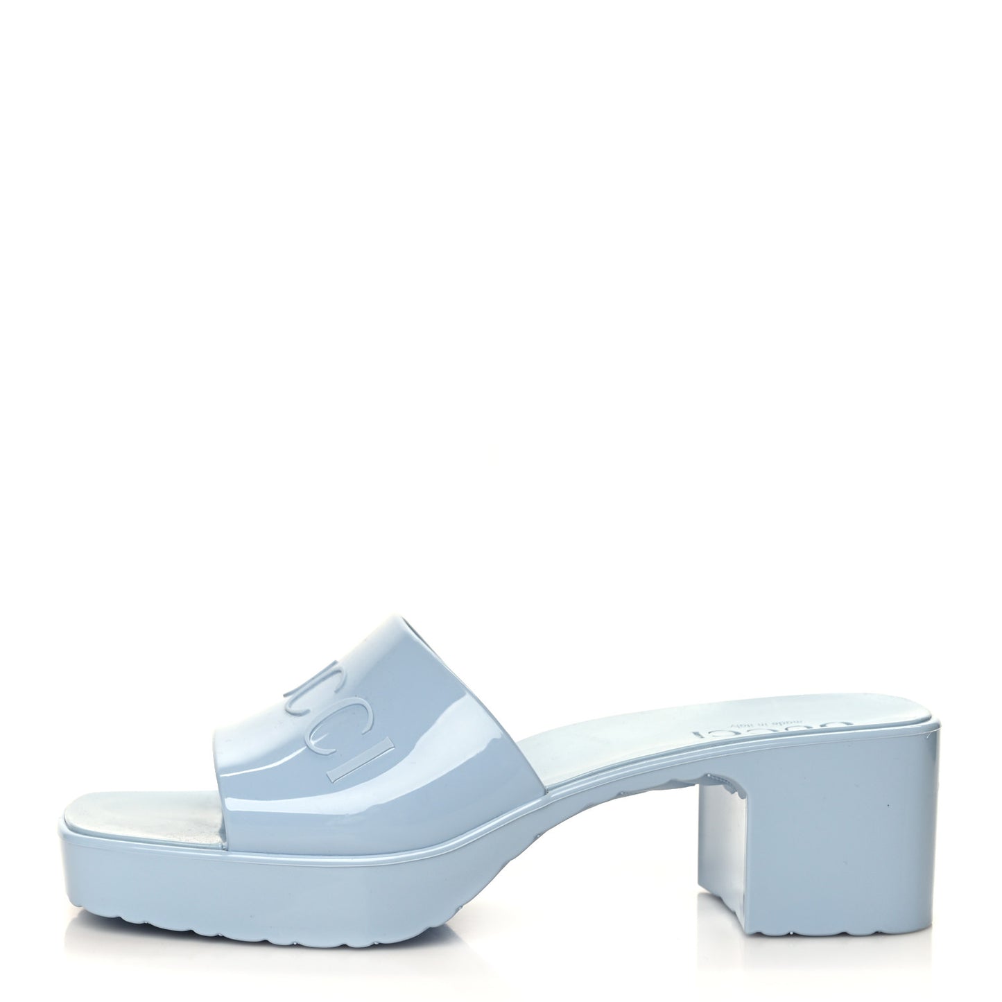 Rubber Gucci Logo Womens Platform 20/60mm Slide Sandals 36 Porcelain Light Blue