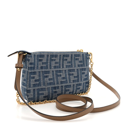 Fendi Denim Vitello King F is Fendi FF Embroidered Baguette Pouch Denim Sand 3 of 11
