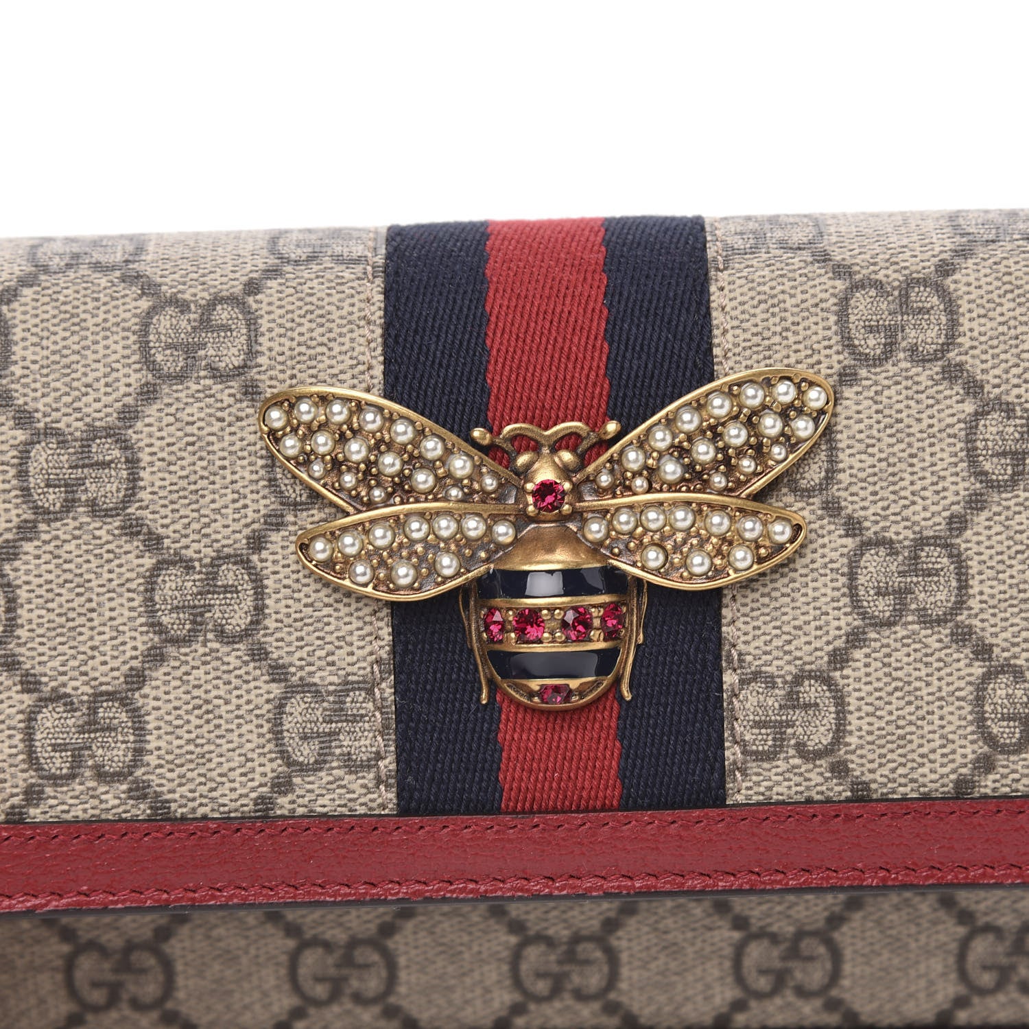 Gucci GG Supreme Monogram Web Queen Margaret Chain Wallet Red 10 of 10