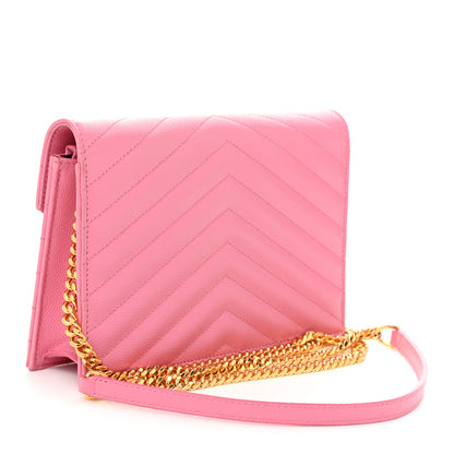 Saint Laurent Grain De Poudre Matelasse Chevron Monogram Envelope Chain Wallet Indian Pink 3 of 11
