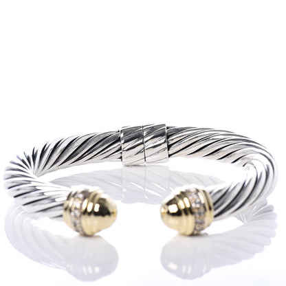 David Yurman Sterling Silver 18K Yellow Gold Diamond 10mm Cable Classics Dome Bracelet 6 of 6