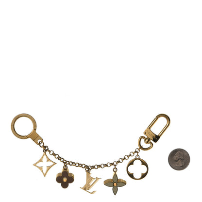 Louis Vuitton Brass Enamel Fleur De Monogram Bag Charm Chain Gold 2 of 6