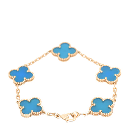 Van Cleef & Arpels 18K Yellow Gold Blue Agate 5 Motifs Vintage Alhambra Bracelet 3 of 5