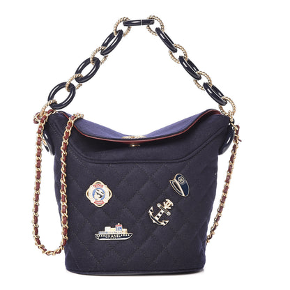 Chanel Felt Quilted Paris Hamburg Charms Drawstring Bucket Bag Dark Navy 1 of 13