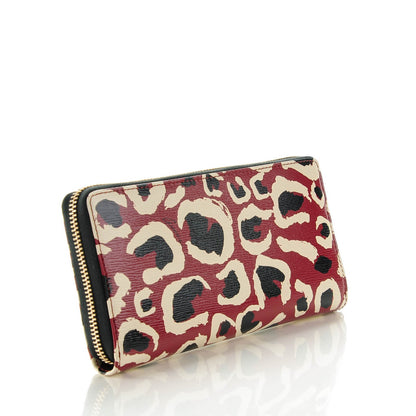Gucci Leather Leopard Print Zip Around Wallet Red 3 of 7