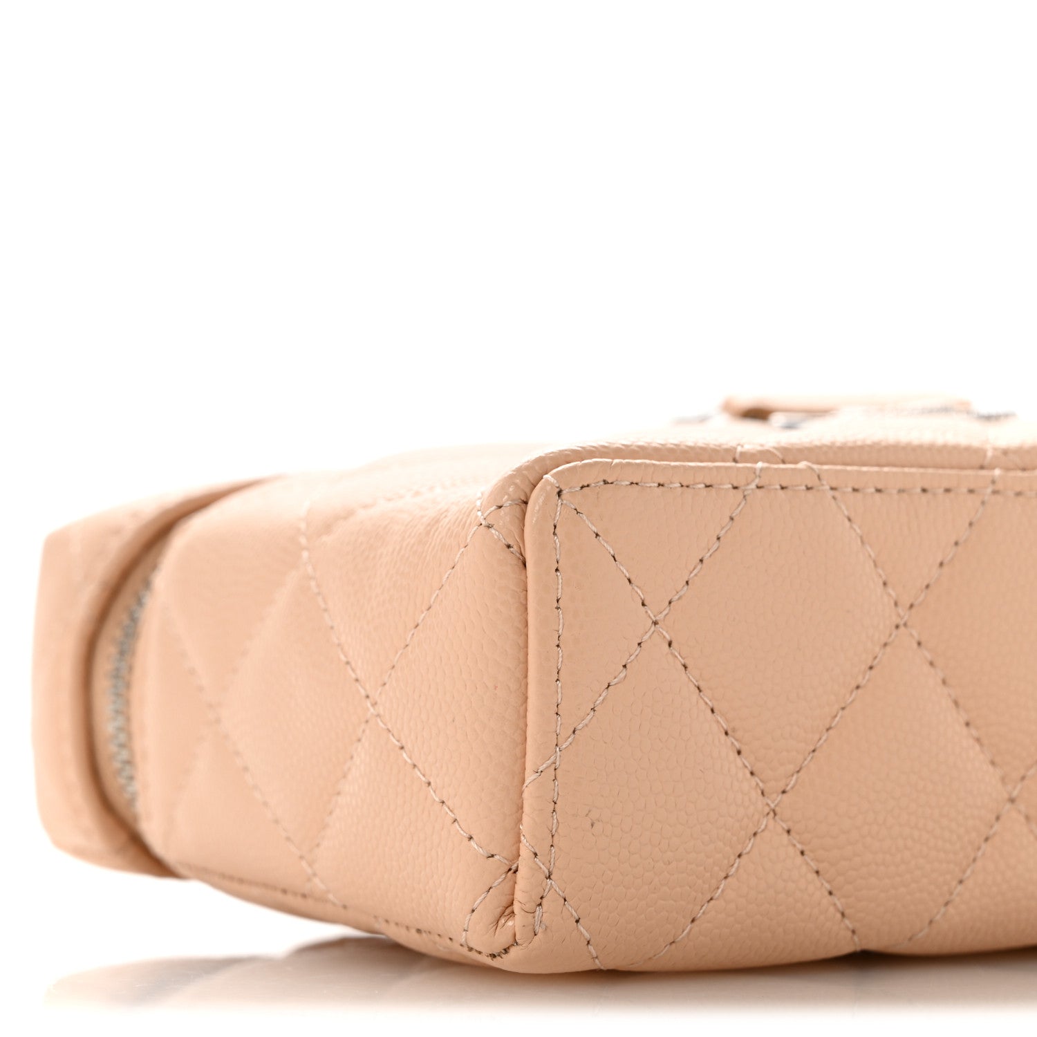 Chanel Caviar Quilted Ridged CC Top Handle Slim Vanity Case With Chain Beige 9 of 10