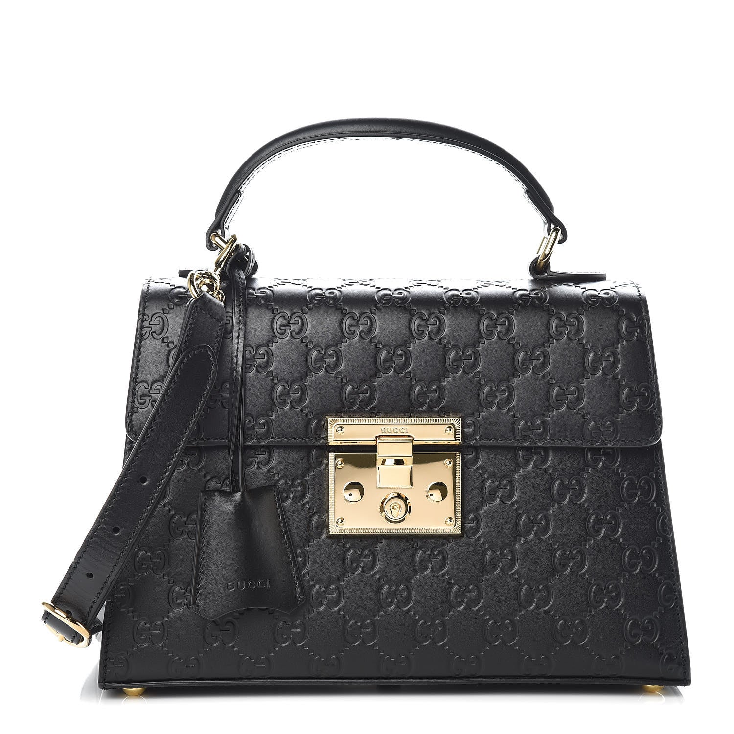 Gucci Guccissima Signature Small Padlock Top Handle Bag Black 1 of 9