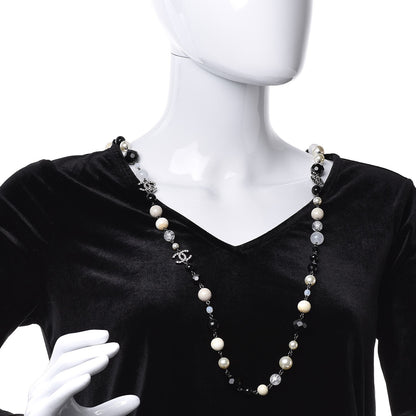 Chanel Pearl Crystal Bead CC Long Necklace Black 2 of 6