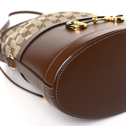 Gucci Monogram Textured Calfskin Horsebit 1955 Drawstring Bucket Bag Beige Brown Sugar 8 of 9