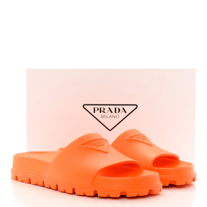 Prada EVA Rubber Triangle Logo Embossed Womens Lug Sole 20mm Slide Sandals 38 Papaya 8 of 8