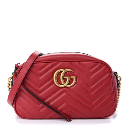 Gucci Calfskin Matelasse Small GG Marmont Chain Shoulder Bag Hibiscus Red 1 of 12