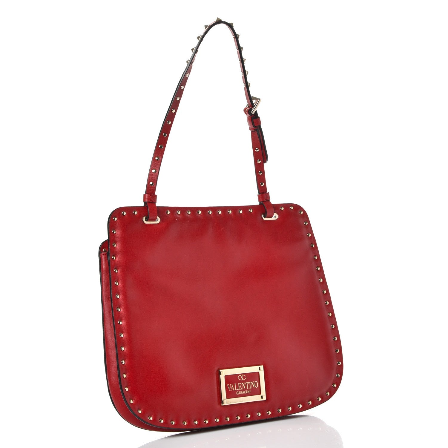 Valentino Garavani Vitello Rockstud Shoulder Satchel Red 3 of 8