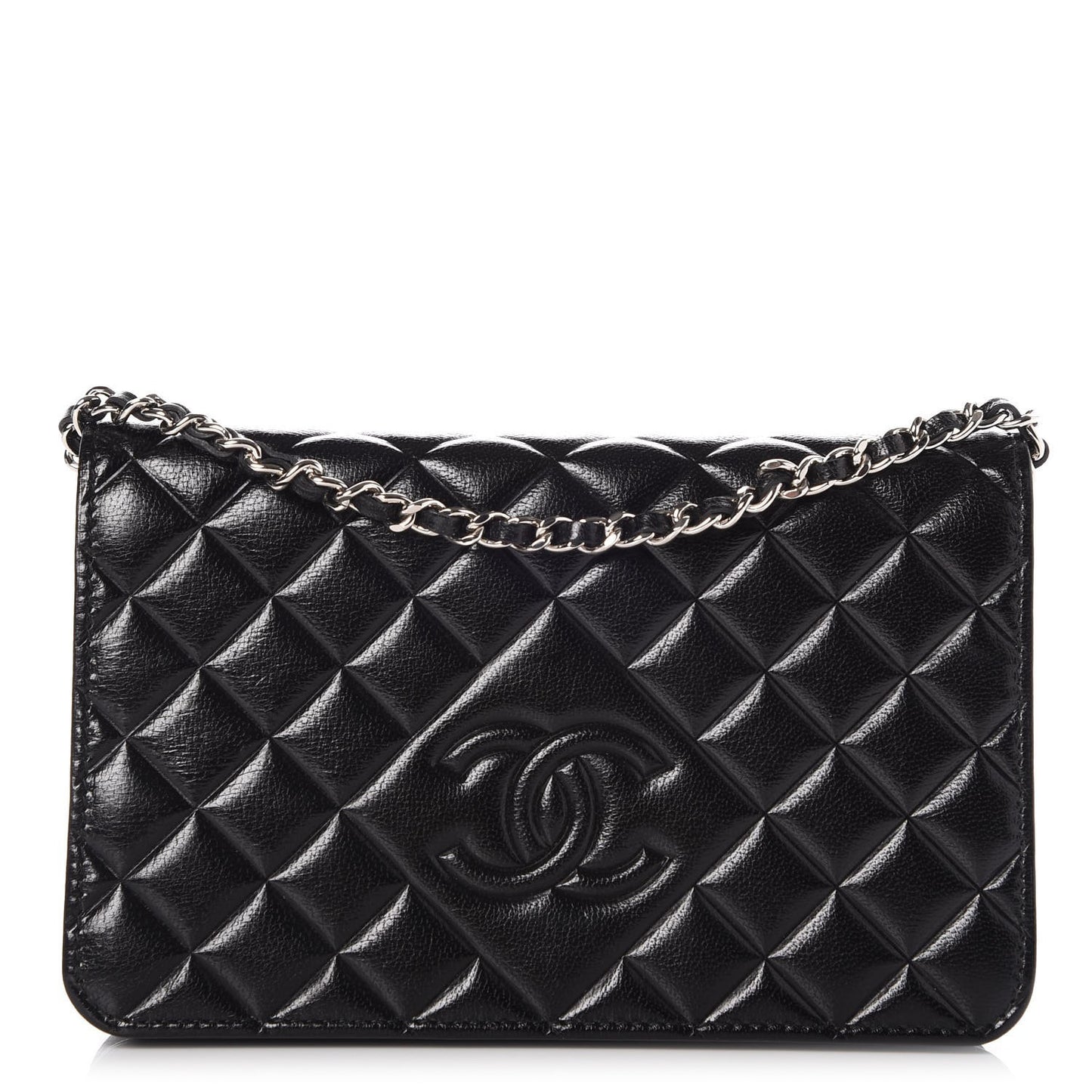 Goatskin Quilted Diamond CC Wallet On Chain WOC Black