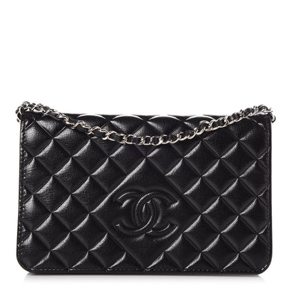 Chanel Goatskin Quilted Diamond CC Wallet On Chain WOC Black 1 of 10