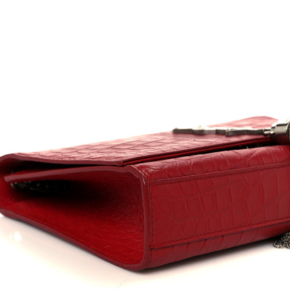 Saint Laurent Calfskin Crocodile Embossed Medium Classic Monogram Kate Tassel Satchel New Red 10 of 11