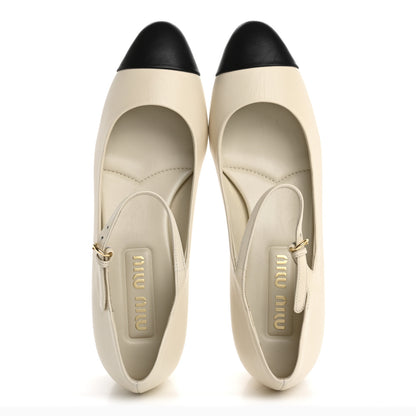 Miu Miu Nappa Mary Jane 40mm Pumps 37 Avorio Black 2 of 14