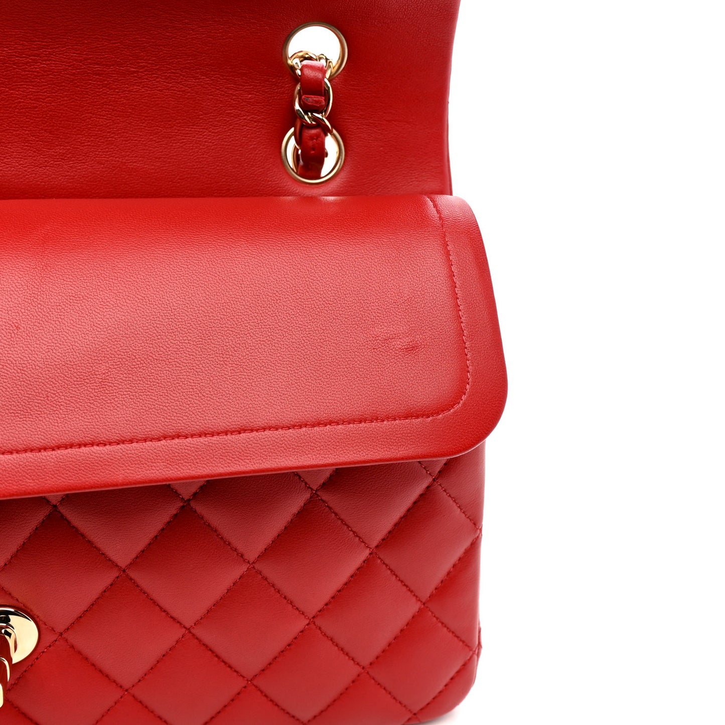 Lambskin Quilted Medium Double Flap Red